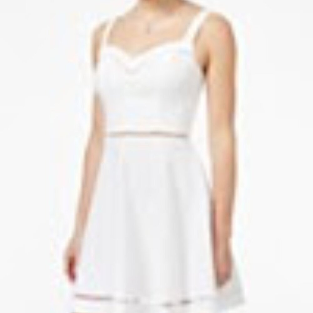 B. Darlin Juniors' Textured Crochet-Trim Fit & Flare Dress